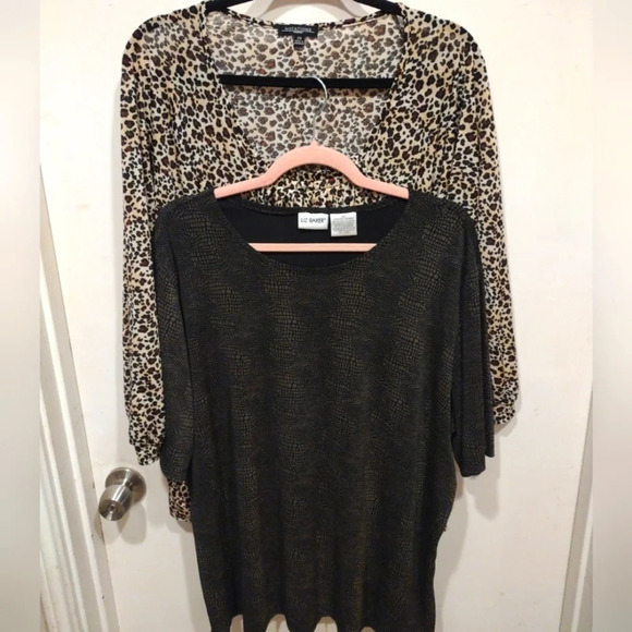 Lot Of 2 Slinky Feel Animal Print Career Casual Tops Sz 2X-Notations Liz Baker - Picture 1 of 11